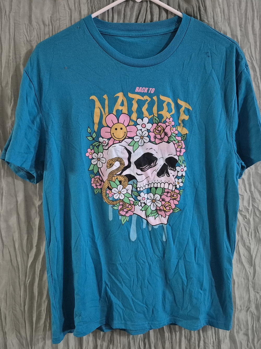 Skull & Floral Graphic Tee in Teal